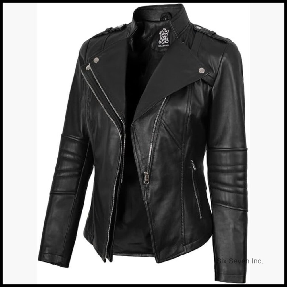 Real Lambskin Leather Jacket Asymmetrical Biker Style